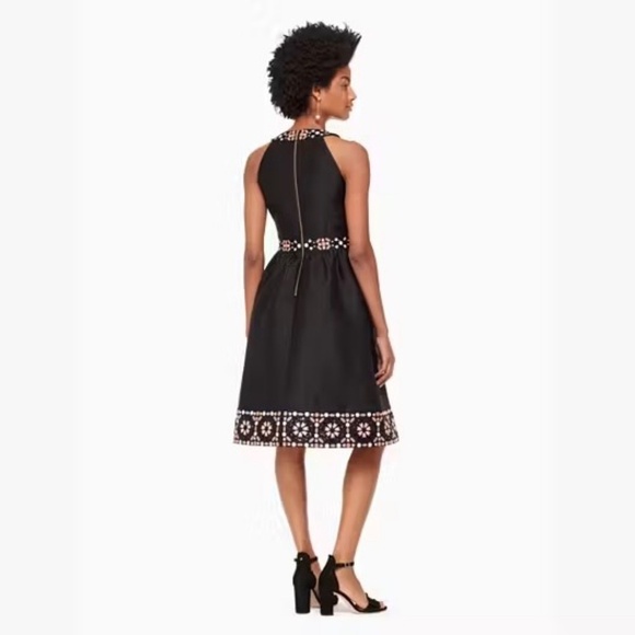 KATE SPADE Black Mosaic Embellished Embroidered Midi Dress Fit N’ Flare Size 0 - Picture 8 of 13